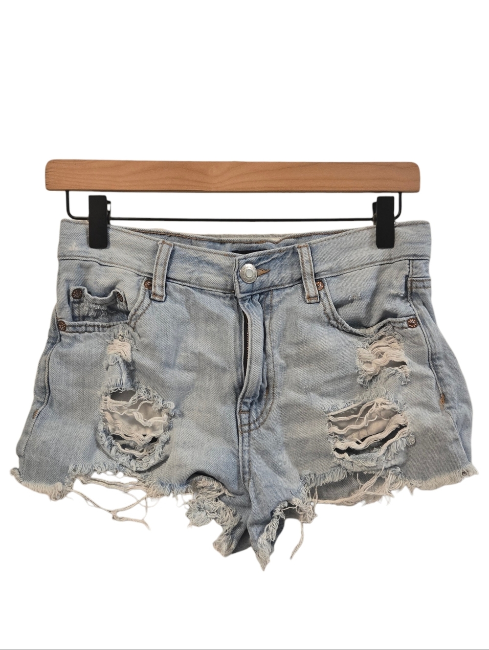 Aeropostle Vintage High Rise Distressed Light Wash Shorty Shorts Size 2